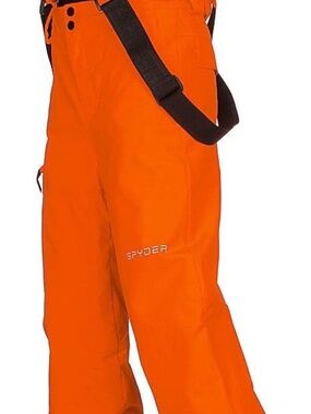 Kids Size 12 Spyder Propulsion Snow Pants, Flash Orange, insulated w/ suspenders
